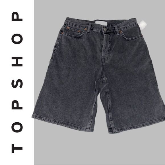 Top‎ Shop Women’s Dark Gray High Waisted Button Fly Denim Shorts - Size 8 - Picture 1 of 2